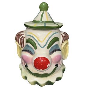 Vintage Sierra Vista ceramic clown cookie jar With Original Lid Colorful
